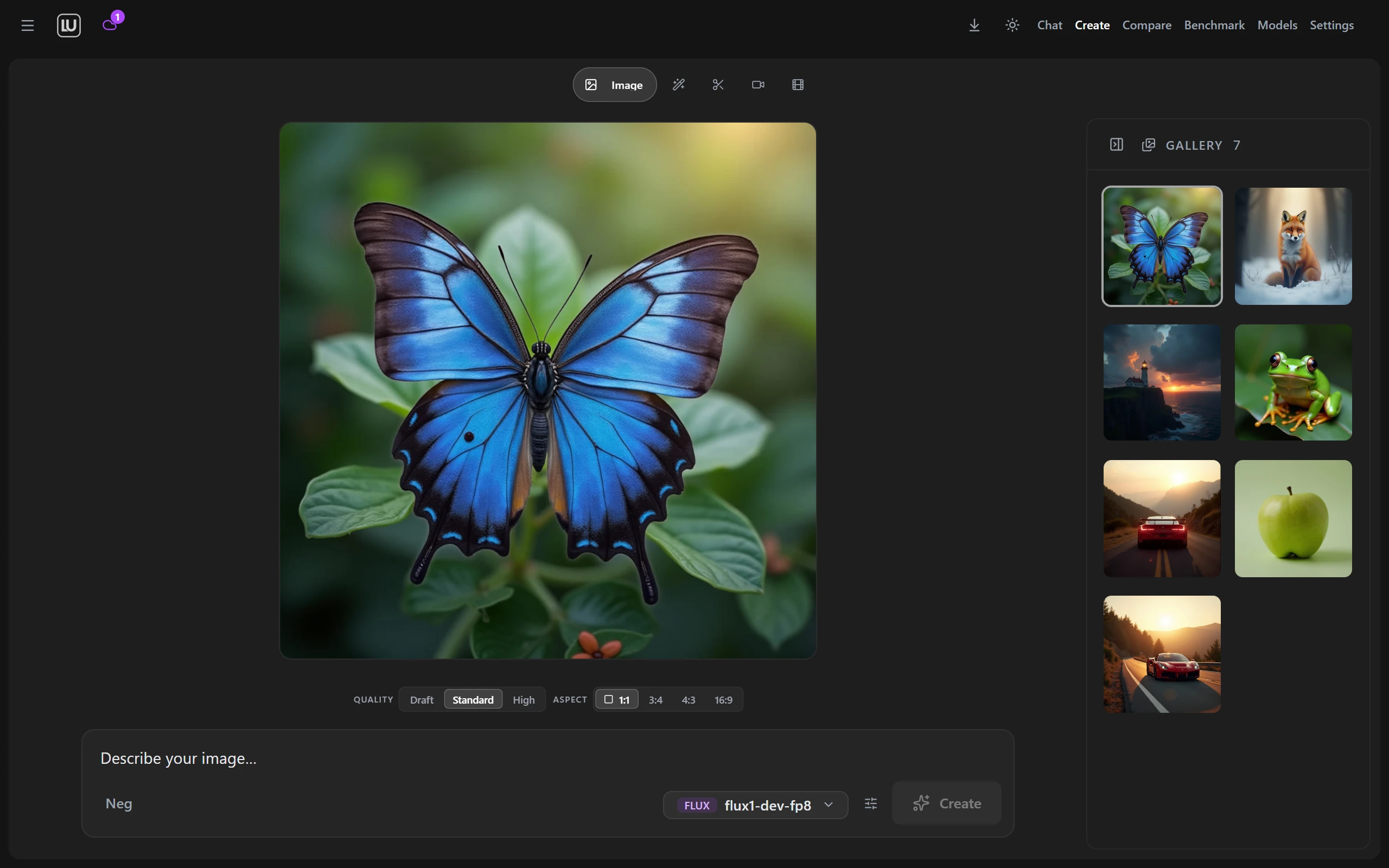 Create view making an image, with a gallery of past generations beside it